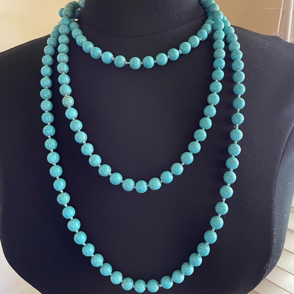 Vintage 74" Turquoise Beaded Necklace Southwestern Dutton Chic - Picture 3 of 5